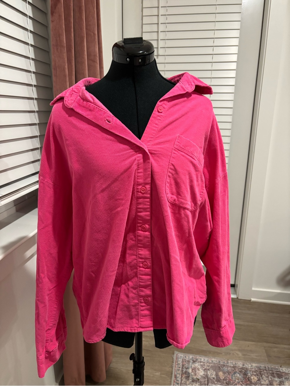 H&M Bright Pink Oversized Button-Front Jean Jacket